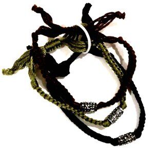Boho Woven Set of 3– Adjustable Braided Bracelets w/ Metallic Beads - Women's